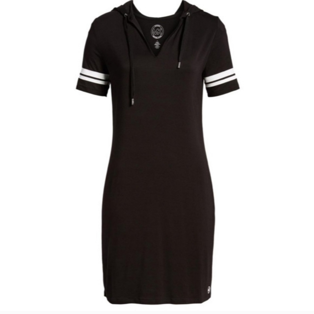 Michael Kors Stripe Sleeve Hoodie Dress, Black, 2